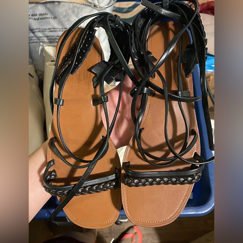 Zara Black Braided Lace-Up Flat Sandals